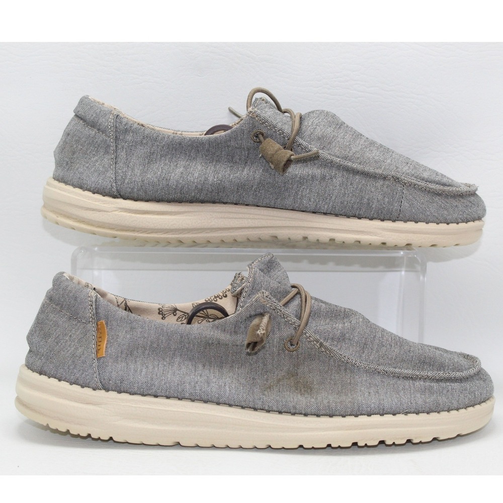 Hey Dude Wendy Stretch Steppa Grey Chambray Slip On Loafers Shoes Womens 9
